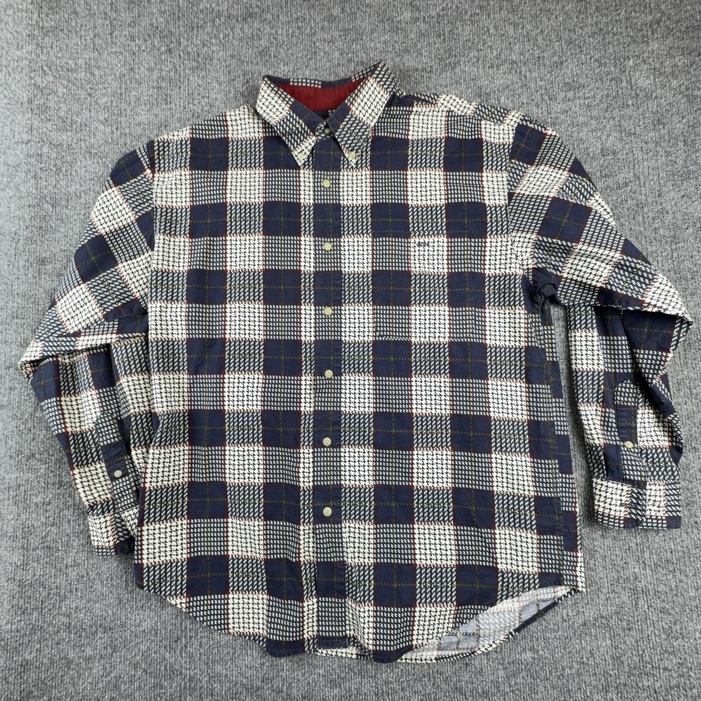 VTG Bugle Boy Company Shirt Mens Large Blue Plaid Long Sleeve Button Down Casual